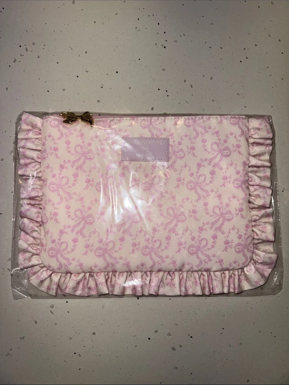 Loveshackfancy x yoobi Pink Bow Ruffle Accessory Pouch